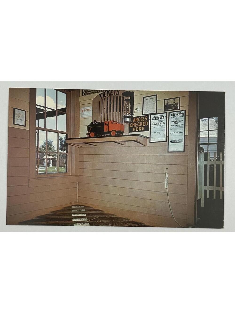 Vintage Lowell Depot Postcard Pioneer Village Minden Nebraska B&M Railroad  E-8